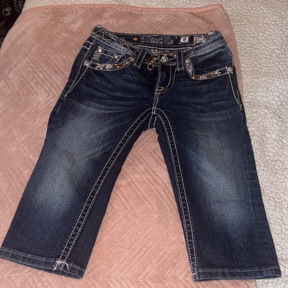 Miss Me Indigo Denim Capris with Embellishments